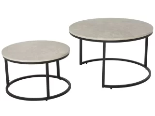 2 Pcs Stacking Coffee Table Set w/ Steel Frame Marble-Effect Top Foot Pads Home