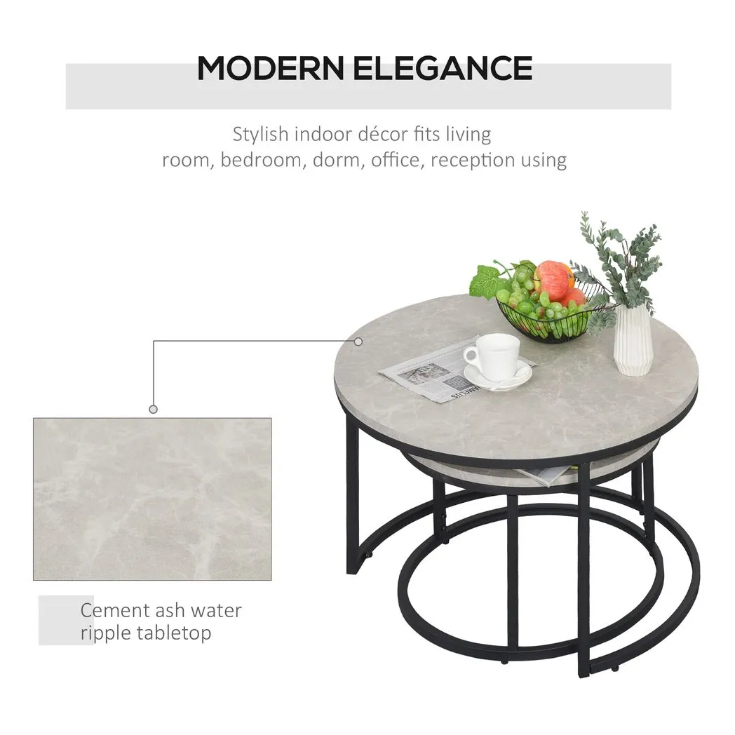 2 Pcs Stacking Coffee Table Set w/ Steel Frame Marble-Effect Top Foot Pads Home - Image 4
