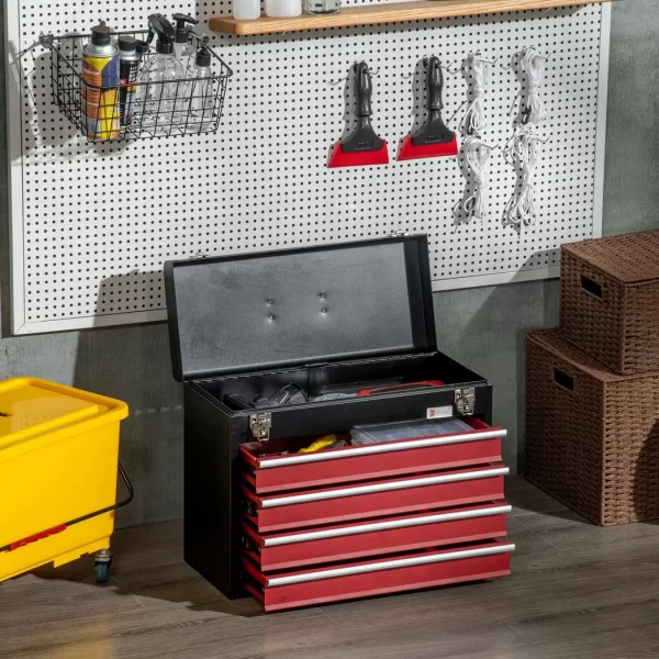 4 Drawer Tool Chest Lockable Tool Box w/ Ball Bearing Runners 51cmx22cmx39.5cm - Image 2