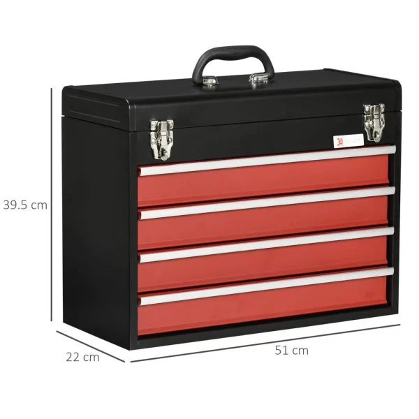 4 Drawer Tool Chest Lockable Tool Box w/ Ball Bearing Runners 51cmx22cmx39.5cm - Image 3