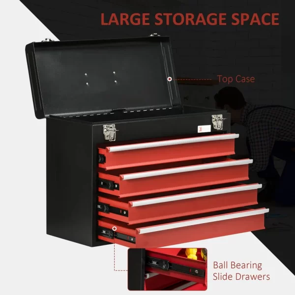 4 Drawer Tool Chest Lockable Tool Box w/ Ball Bearing Runners 51cmx22cmx39.5cm - Image 5