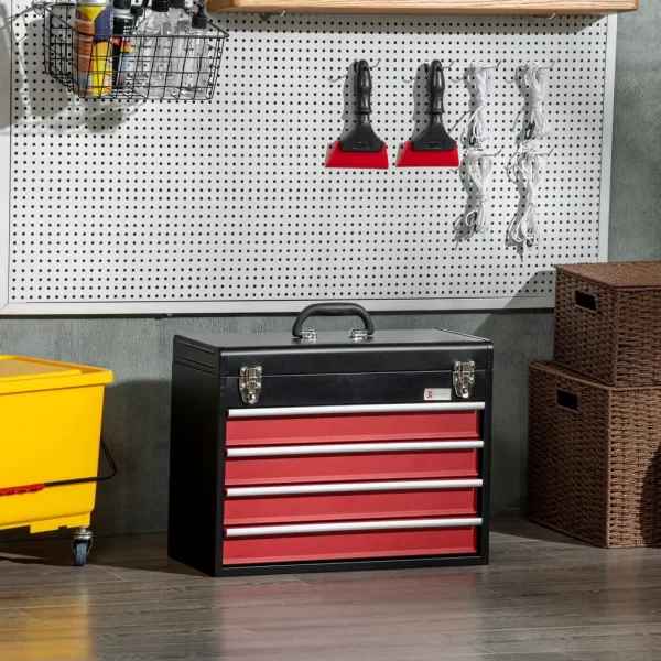 4 Drawer Tool Chest Lockable Tool Box w/ Ball Bearing Runners 51cmx22cmx39.5cm - Image 6