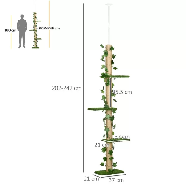 242cm Adjustable Floor-To-Ceiling Cat Tree w/ Anti-Slip Kit - Green - Image 3