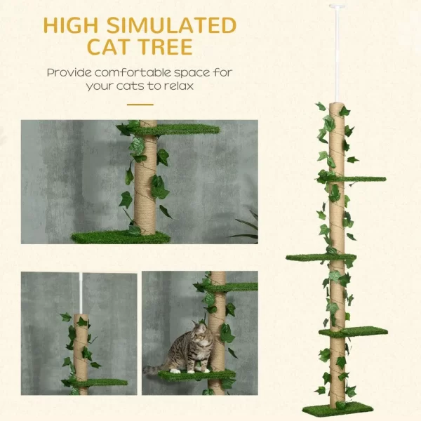 242cm Adjustable Floor-To-Ceiling Cat Tree w/ Anti-Slip Kit - Green - Image 4