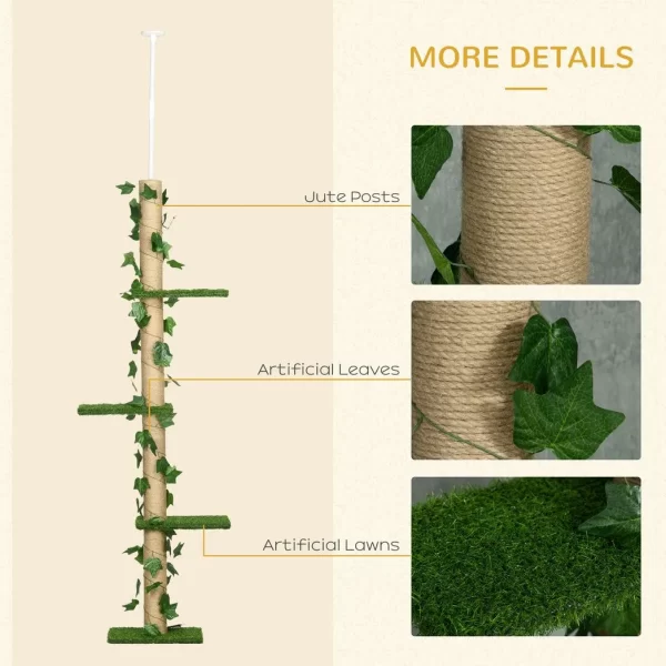 242cm Adjustable Floor-To-Ceiling Cat Tree w/ Anti-Slip Kit - Green - Image 6