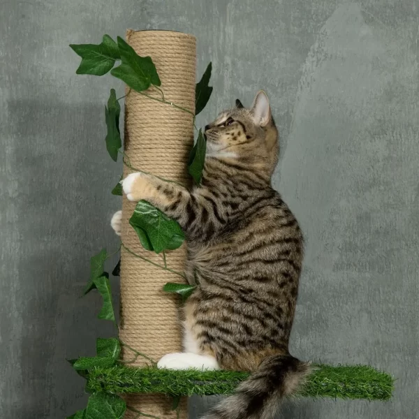 242cm Adjustable Floor-To-Ceiling Cat Tree w/ Anti-Slip Kit - Green - Image 8