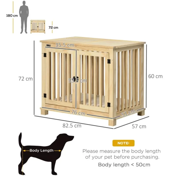 Wooden Dog Crate Furniture w/ Double Doors, Soft Cushion, for Medium Dogs - Image 3