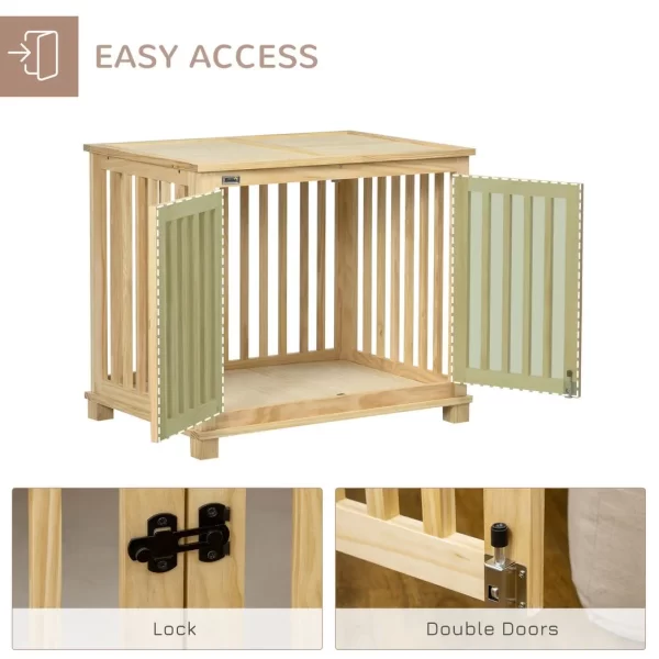 Wooden Dog Crate Furniture w/ Double Doors, Soft Cushion, for Medium Dogs - Image 6