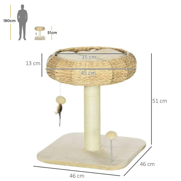51cm Cat Tree Kitty Activity Centre w/ Top Bed, Toy Ball, Sisal Scratching Post - Image 3