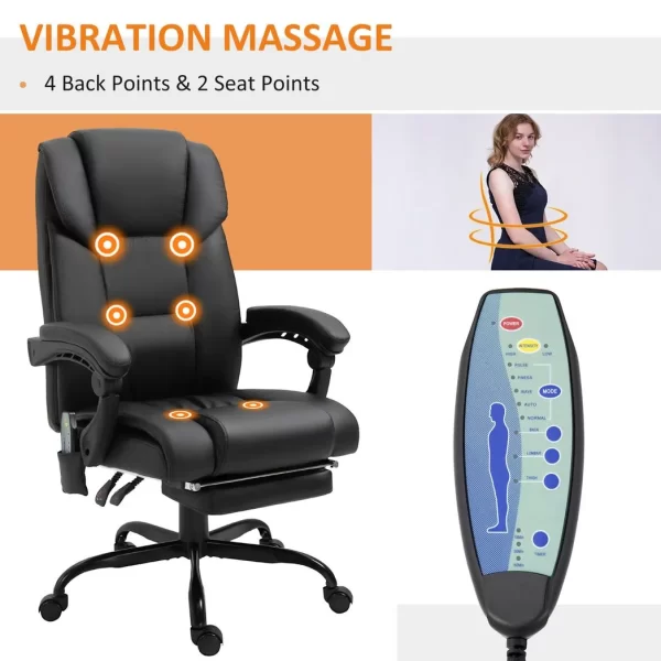 6-Point PU Leather Massage Racing Chair Electric Padded Angle Adjustable Remote - Image 6