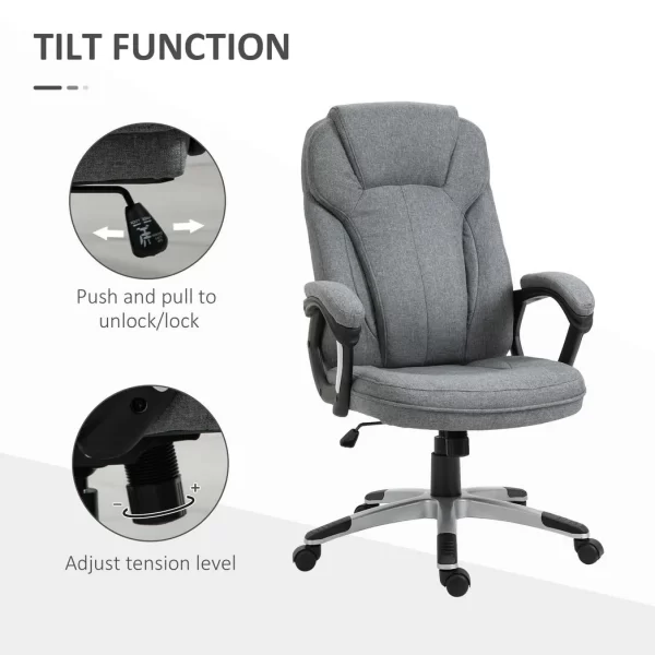 High Back Home Office Chair Height Adjustable Computer Chair w/ Armrests, Grey - Image 4