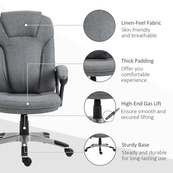 High Back Home Office Chair Height Adjustable Computer Chair w/ Armrests, Grey - Image 6