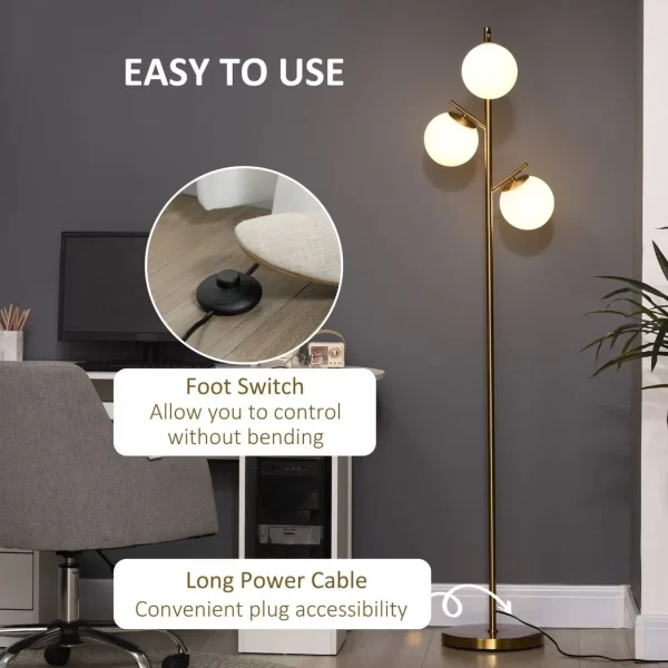 Modern Floor Lamp for Living Room Bedroom, 3 Light Tree Standing Lamp, Gold - Image 5