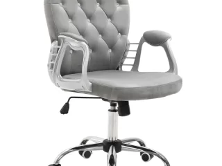 Office Chair Luxury Velour Diamond Tufted Padded Ergonomic 360 Swivel Grey