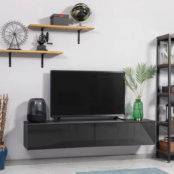 Floating TV Unit Stand, Wall Mount Media Console with Storage Cupboards - Image 2