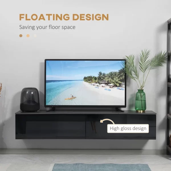 Floating TV Unit Stand, Wall Mount Media Console with Storage Cupboards - Image 4