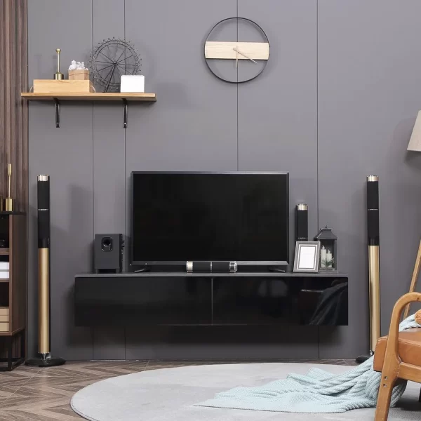 Floating TV Unit Stand, Wall Mount Media Console with Storage Cupboards - Image 7