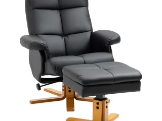 Faux Leather Recliner Chair with Ottoman Footrest Storage Space Black