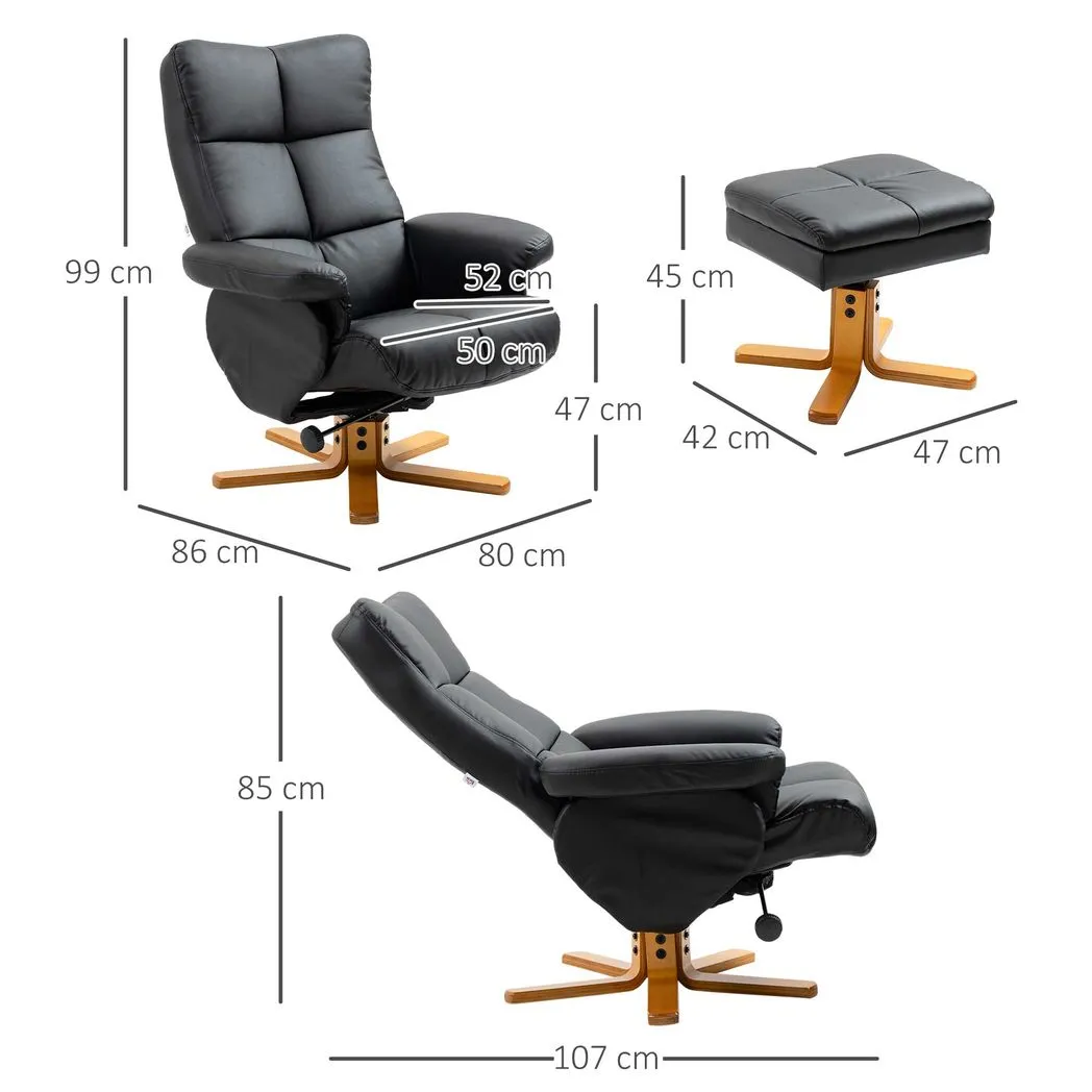 Faux Leather Recliner Chair with Ottoman Footrest Storage Space Black - Image 3