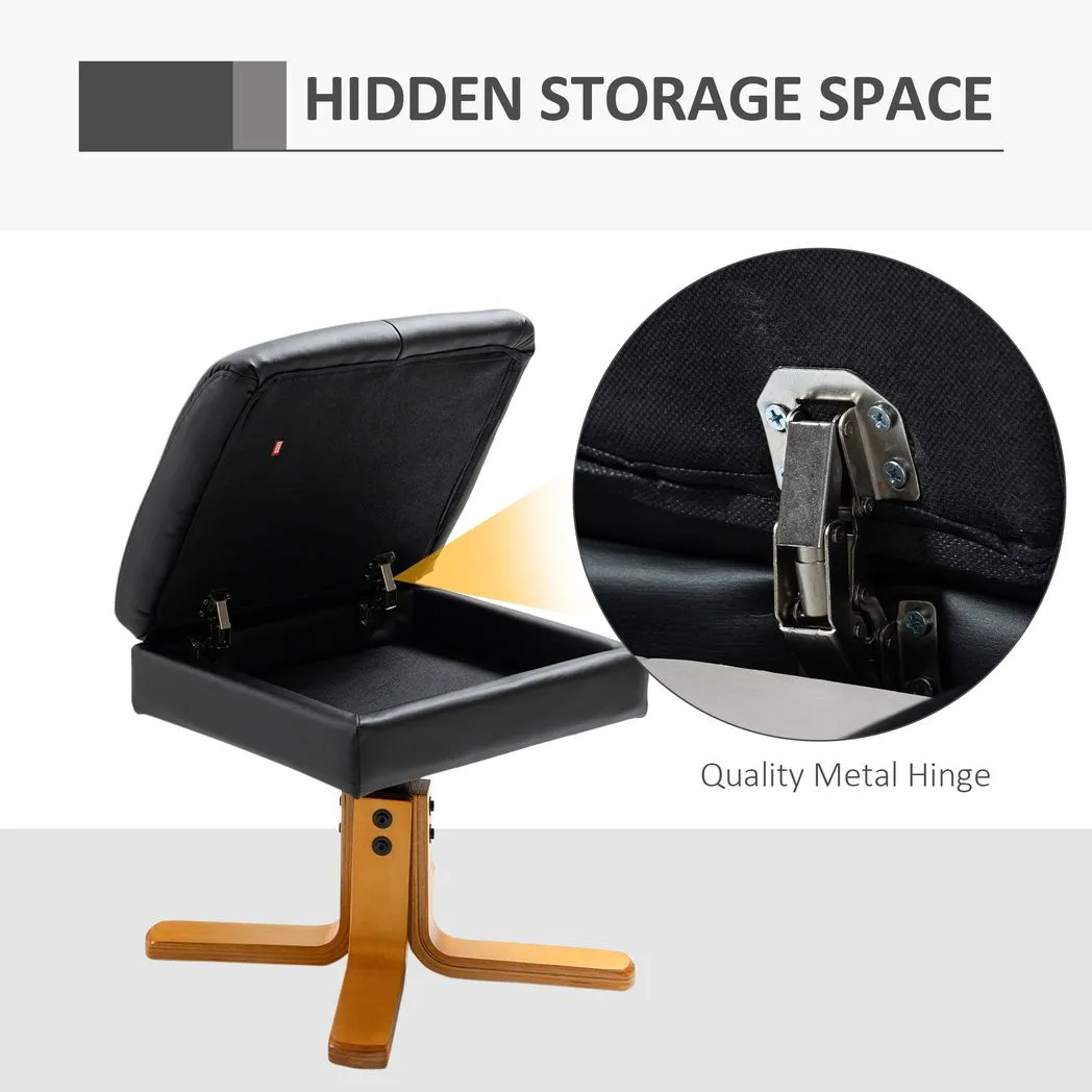 Faux Leather Recliner Chair with Ottoman Footrest Storage Space Black - Image 5