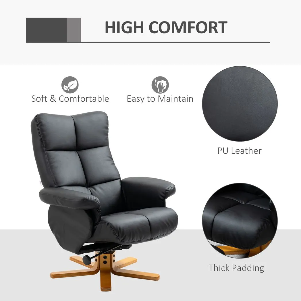 Faux Leather Recliner Chair with Ottoman Footrest Storage Space Black - Image 6
