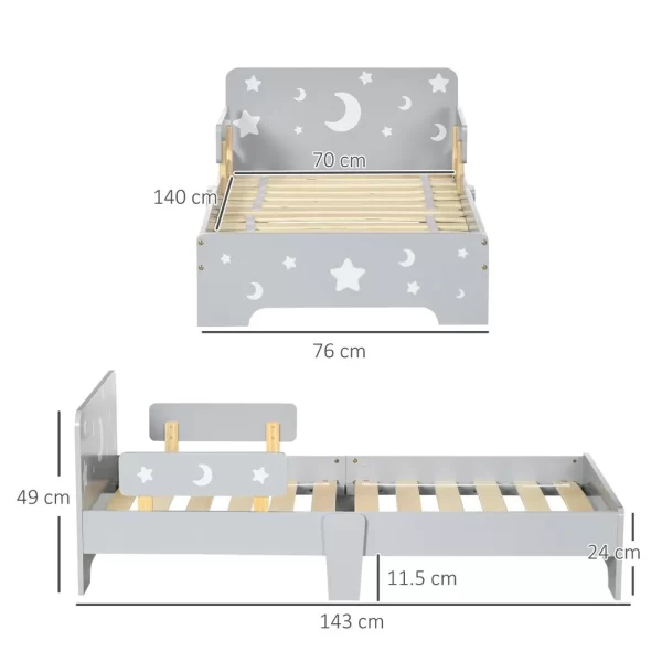 Kids Toddler Bed w/ Star and Moon Patterns, for Ages 3-6 Years - Grey - Image 3