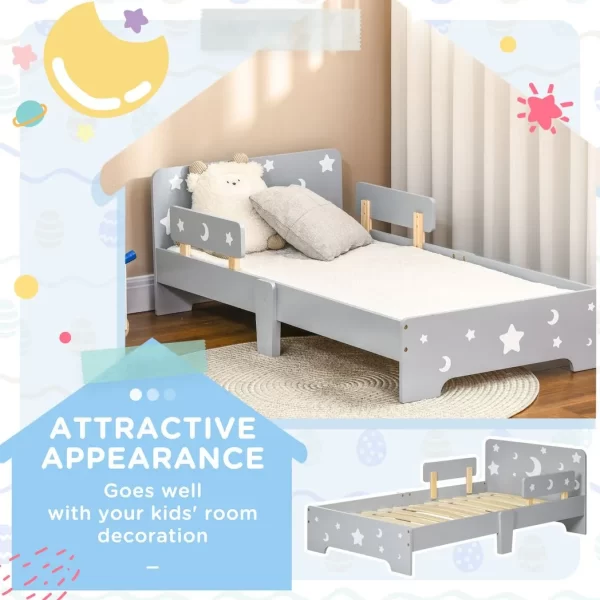 Kids Toddler Bed w/ Star and Moon Patterns, for Ages 3-6 Years - Grey - Image 4