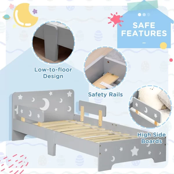 Kids Toddler Bed w/ Star and Moon Patterns, for Ages 3-6 Years - Grey - Image 5