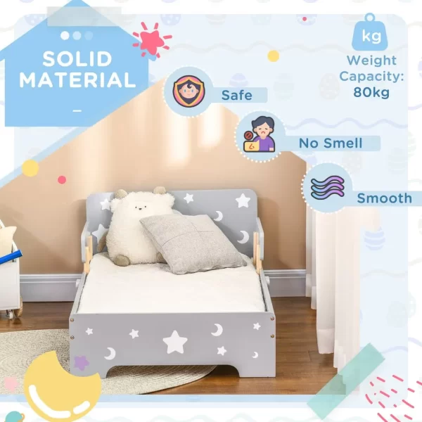 Kids Toddler Bed w/ Star and Moon Patterns, for Ages 3-6 Years - Grey - Image 6
