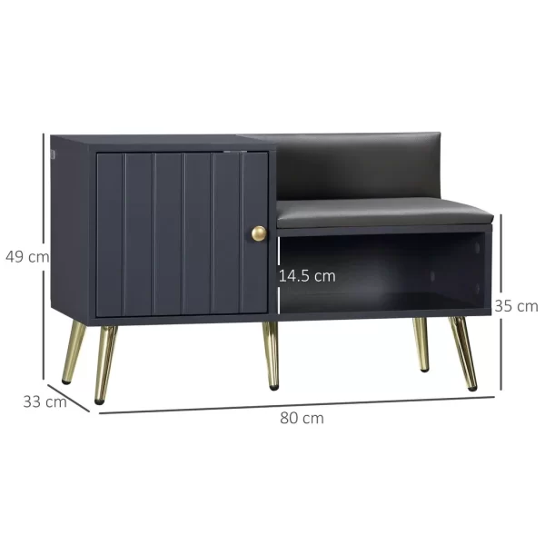 Shoe Bench with Storage Cabinet, Seating Cushion for Entryway Hallway Grey - Image 3