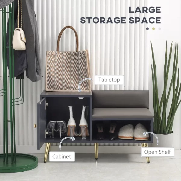 Shoe Bench with Storage Cabinet, Seating Cushion for Entryway Hallway Grey - Image 4