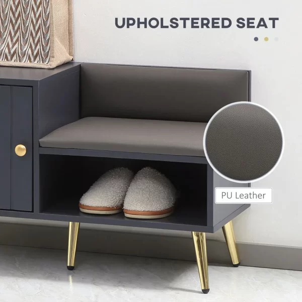 Shoe Bench with Storage Cabinet, Seating Cushion for Entryway Hallway Grey - Image 5