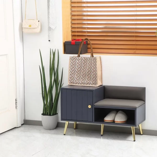 Shoe Bench with Storage Cabinet, Seating Cushion for Entryway Hallway Grey - Image 8
