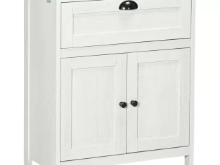 Bathroom Floor Standing Cabinet Storage Organizer w/ Drawer Double Door, White