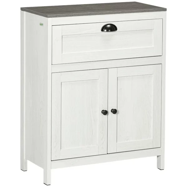 Bathroom Floor Standing Cabinet Storage Organizer w/ Drawer Double Door, White