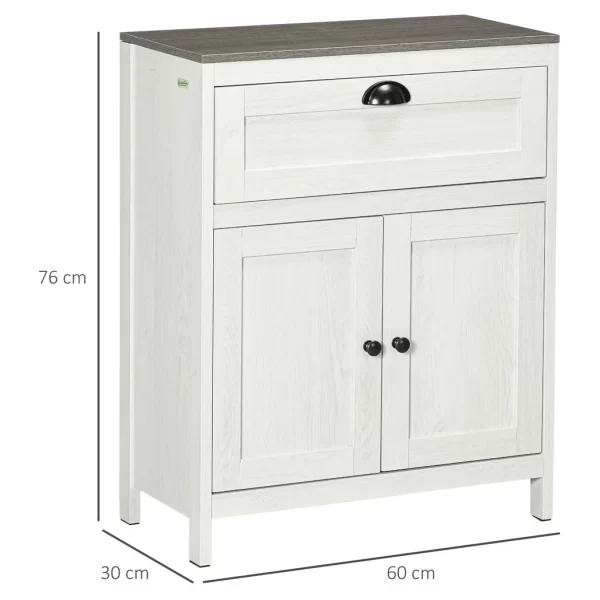 Bathroom Floor Standing Cabinet Storage Organizer w/ Drawer Double Door, White - Image 3
