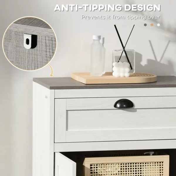 Bathroom Floor Standing Cabinet Storage Organizer w/ Drawer Double Door, White - Image 6
