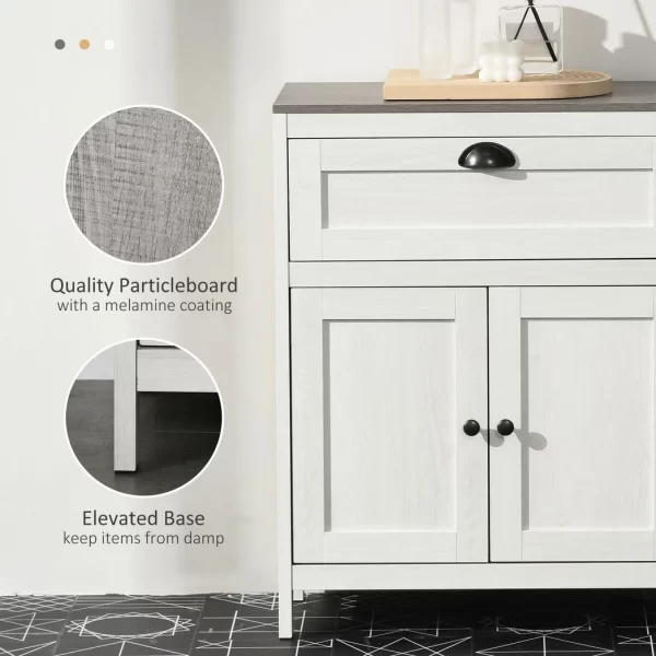 Bathroom Floor Standing Cabinet Storage Organizer w/ Drawer Double Door, White - Image 7