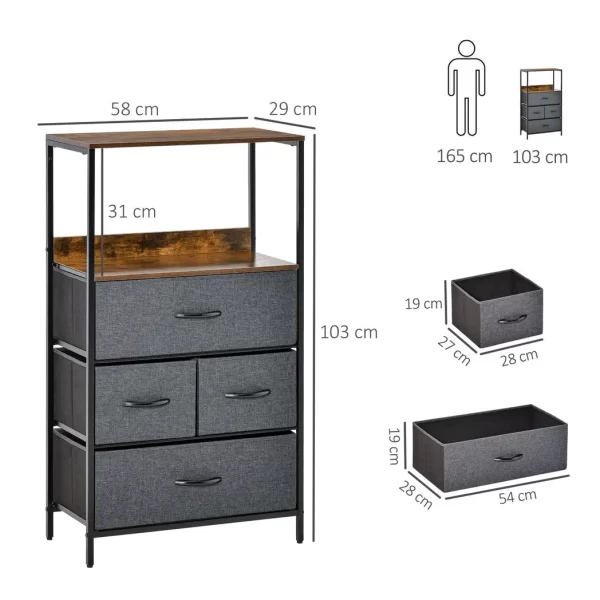 4 Drawer Storage Chest Unit Home w/ Shelves Home Living Room Bedroom Black - Image 3