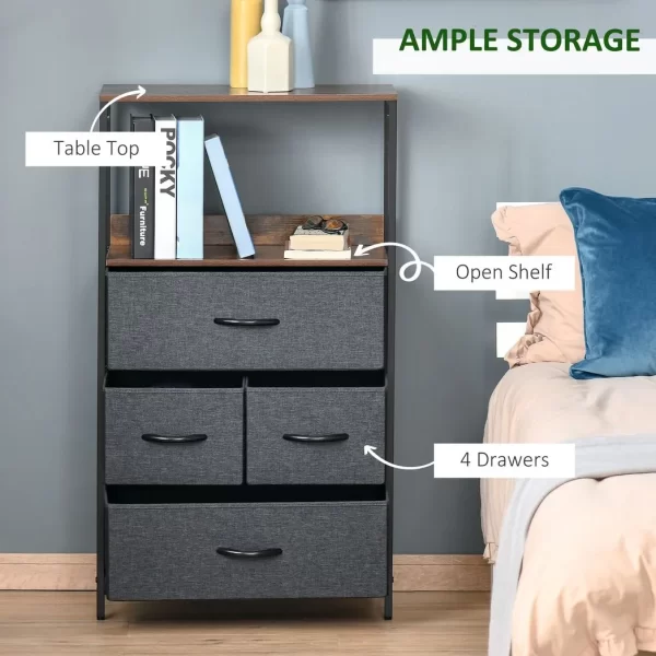 4 Drawer Storage Chest Unit Home w/ Shelves Home Living Room Bedroom Black - Image 4