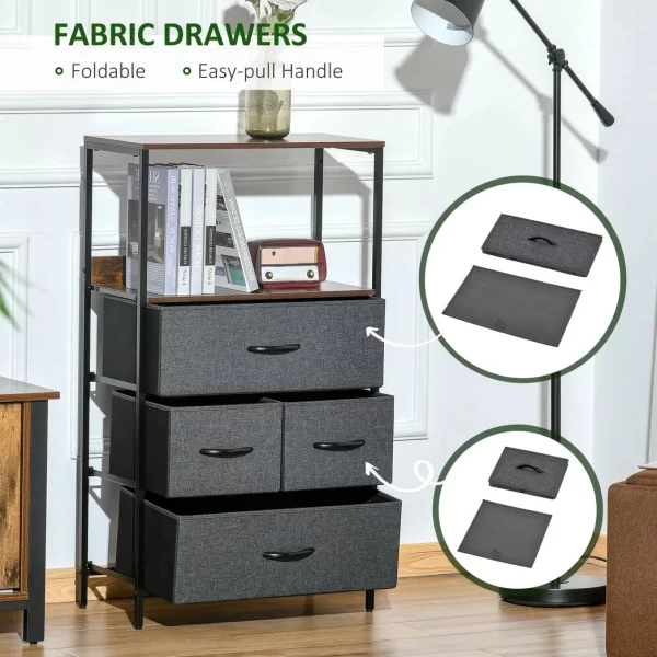 4 Drawer Storage Chest Unit Home w/ Shelves Home Living Room Bedroom Black - Image 5