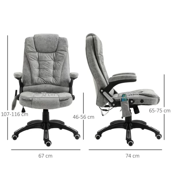 Executive Reclining Chair w/ Heating Massage Points Relaxing Headrest Grey - Image 3