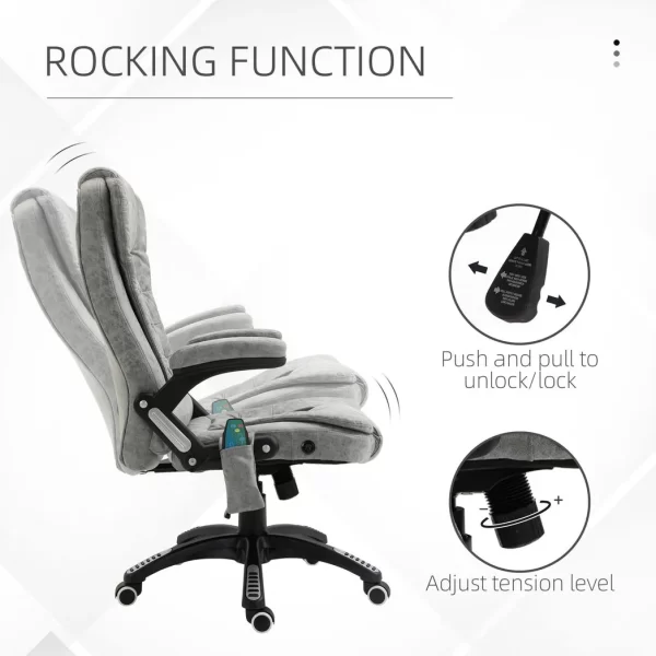 Executive Reclining Chair w/ Heating Massage Points Relaxing Headrest Grey - Image 4