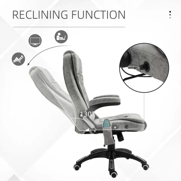 Executive Reclining Chair w/ Heating Massage Points Relaxing Headrest Grey - Image 5