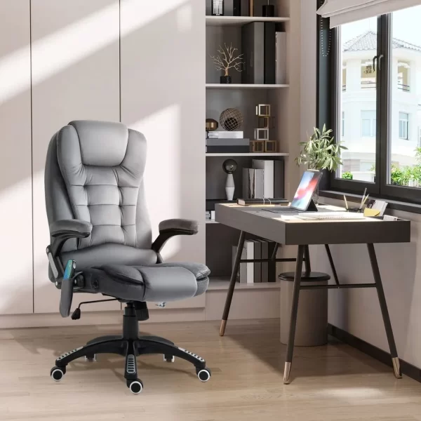 Executive Reclining Chair w/ Heating Massage Points Relaxing Headrest Grey - Image 2