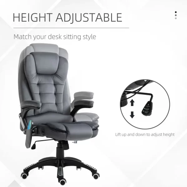 Executive Reclining Chair w/ Heating Massage Points Relaxing Headrest Grey - Image 4