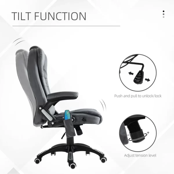 Executive Reclining Chair w/ Heating Massage Points Relaxing Headrest Grey - Image 5