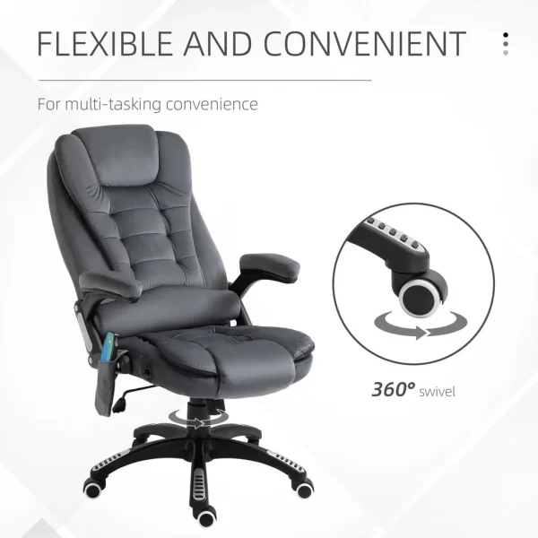 Executive Reclining Chair w/ Heating Massage Points Relaxing Headrest Grey - Image 8