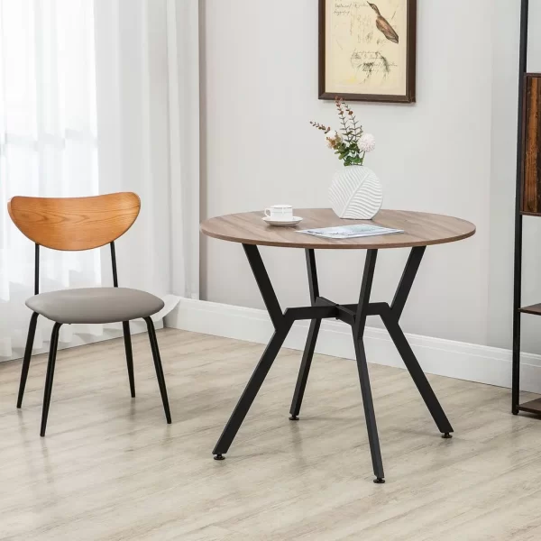 Industrial Dining Table with Round Top Steel Legs for Kitchen Dining Room Brown - Image 2