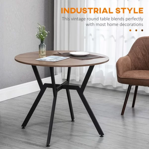 Industrial Dining Table with Round Top Steel Legs for Kitchen Dining Room Brown - Image 4